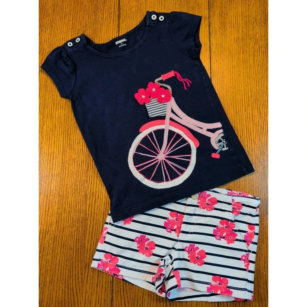 Gymboree Lot Of 3 Pretty Poppy Girls Size 6 Lined Dress, Flower Shirt, & Shorts